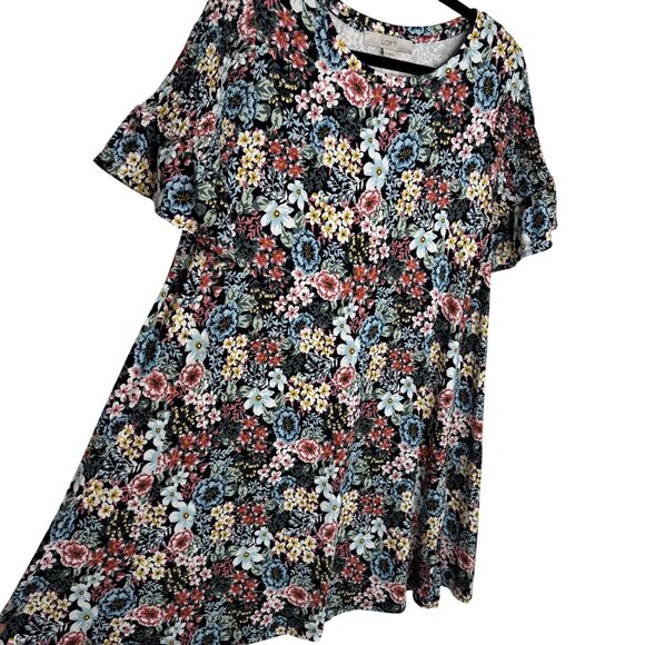 Loft All Over Floral Print Smocked Ruffled Sleeve Dress Multi Color Stretch M - Picture 2 of 6